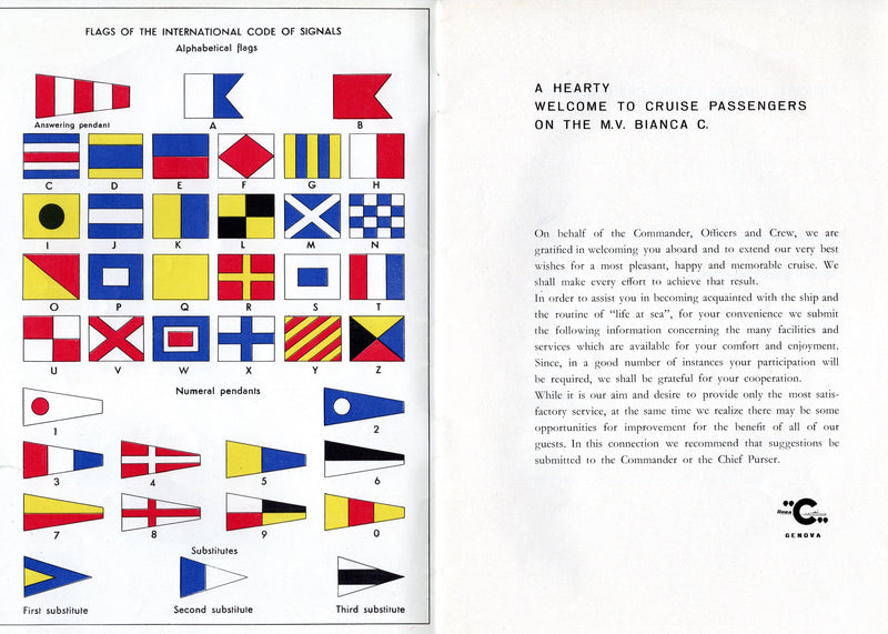 BIANCA C: 1949 - Cabin information booklet