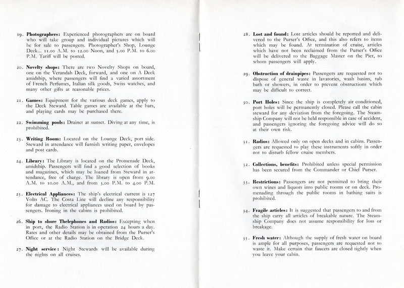 BIANCA C: 1949 - Cabin information booklet
