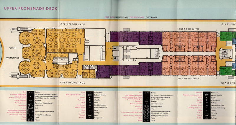 STATENDAM: 1957 - First & Tourist deck plan from 1964
