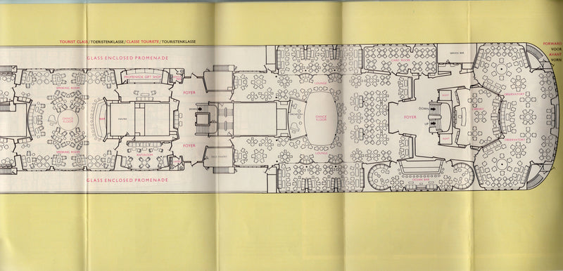 STATENDAM: 1957 - First & Tourist deck plan from 1964
