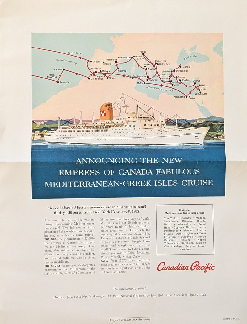 EMPRESS OF CANADA: 1961 - Deluxe intro brochure w/ Lawrence Dunn cutaway