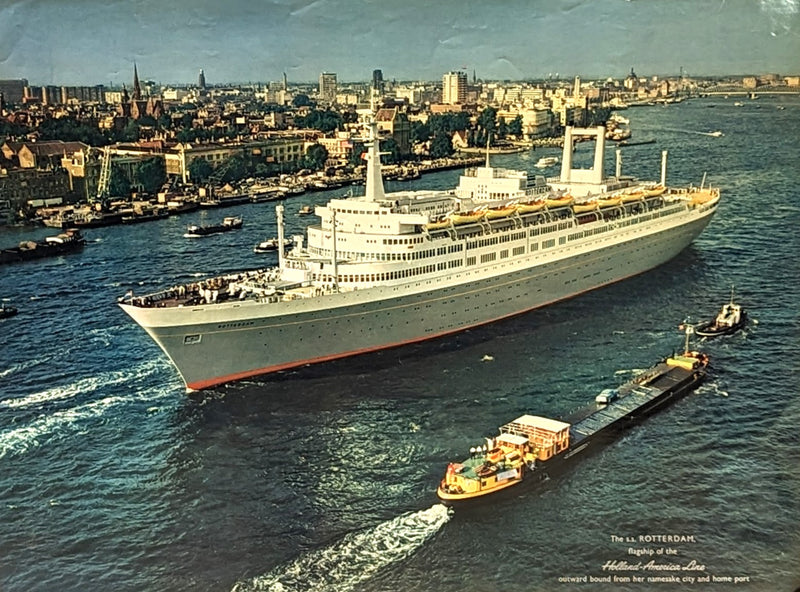 ROTTERDAM: 1959 - Beautiful agency poster of ship departing Rotterdam