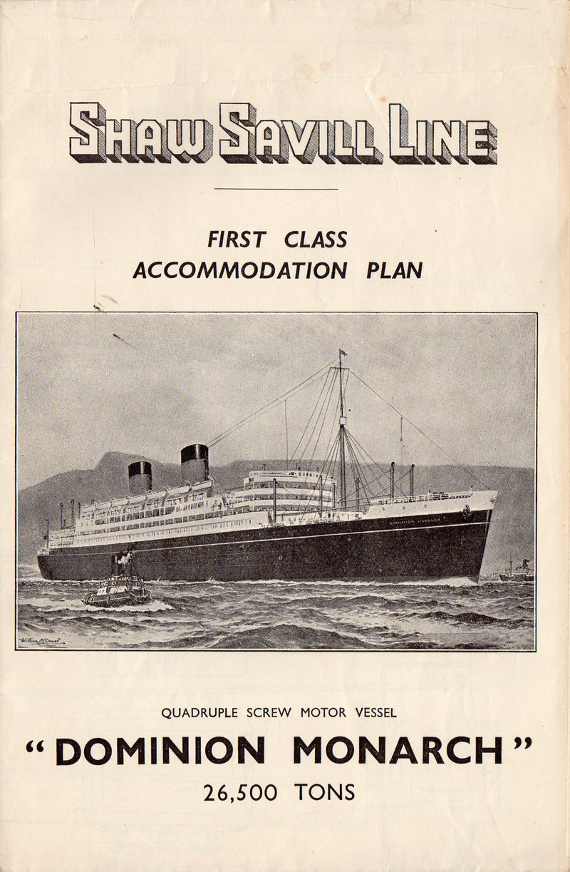 DOMINION MONARCH: 1939 - Large First Class deck plan 1955