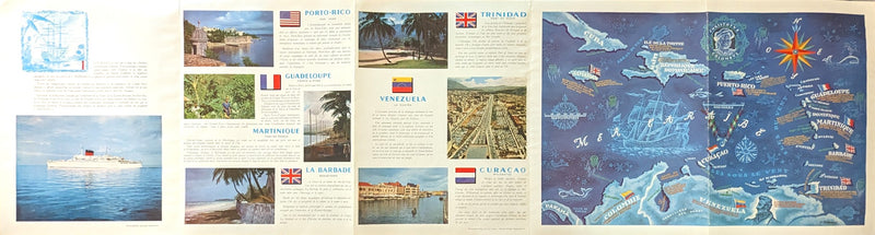 ANTILLES: 1953 - Big cutaway brochure w/ gorgeous color interior photos