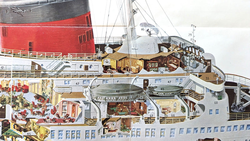 ANTILLES: 1953 - Big cutaway brochure w/ gorgeous color interior photos