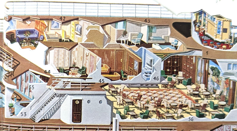 ANTILLES: 1953 - Big cutaway brochure w/ gorgeous color interior photos