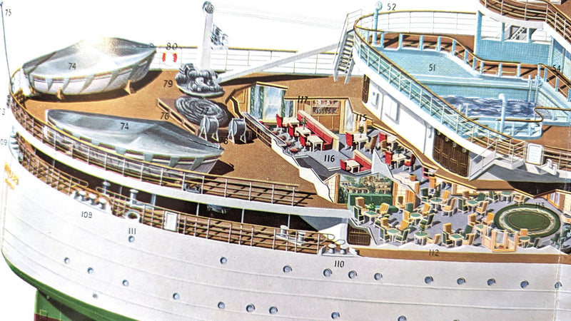 ANTILLES: 1953 - Big cutaway brochure w/ gorgeous color interior photos