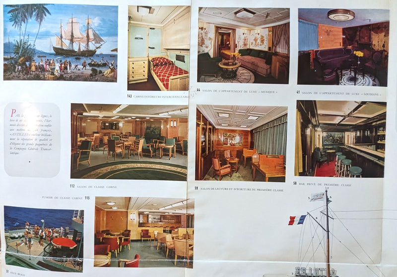 ANTILLES: 1953 - Big cutaway brochure w/ gorgeous color interior photos