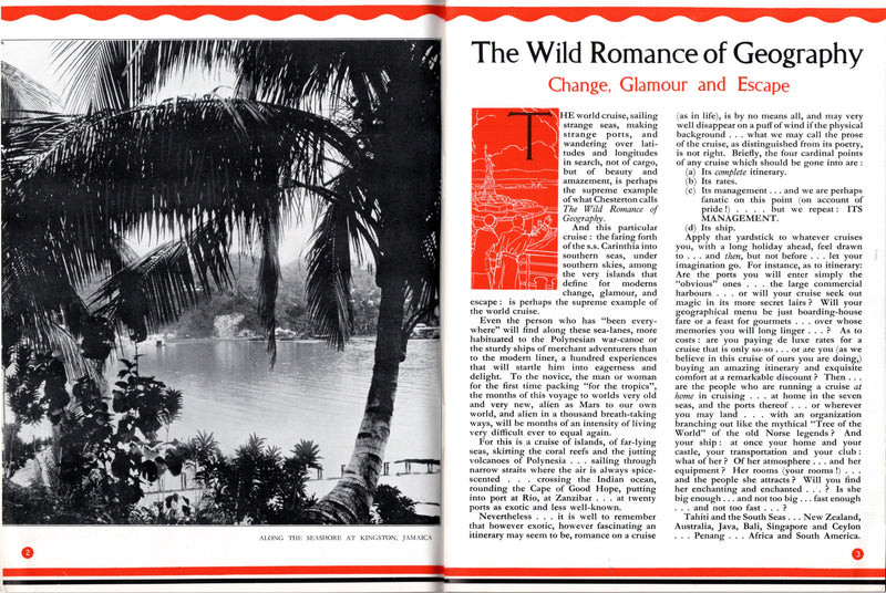 CARINTHIA: 1925 - Deluxe, 66-page 1933 Round the World Cruise brochure