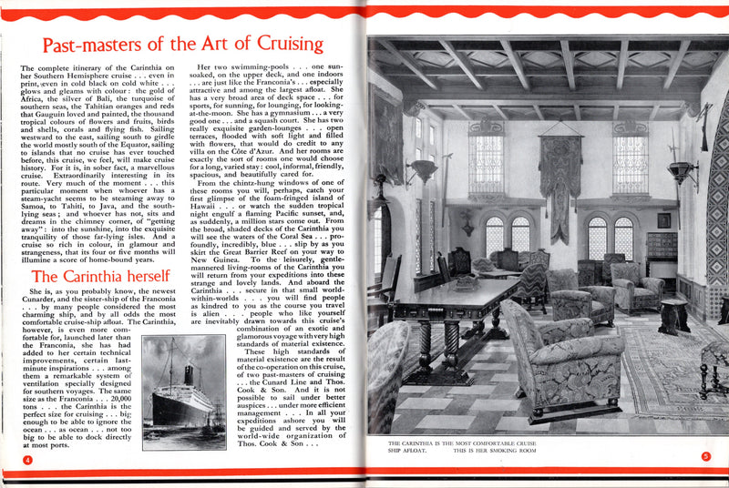 CARINTHIA: 1925 - Deluxe, 66-page 1933 Round the World Cruise brochure