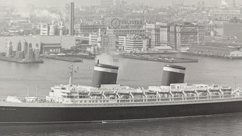 UNITED STATES: 1952 - Large & original Moran Towing aerial view of ship