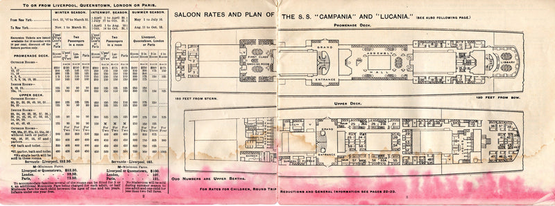 Various: pre-war - 1907-08 Cunard transatlantic fleet deck plans & rates