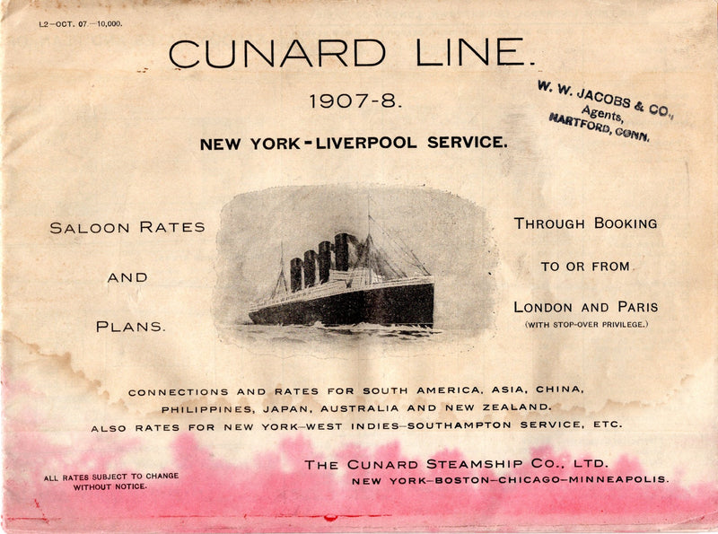 Various: pre-war - 1907-08 Cunard transatlantic fleet deck plans & rates