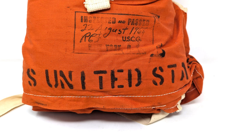 UNITED STATES: 1952 - Child's life preserver inspected 11/13/69