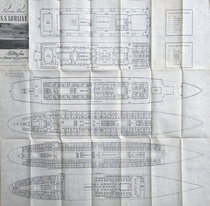 LURLINE: 1933 - Fold-out deck plan from 1939