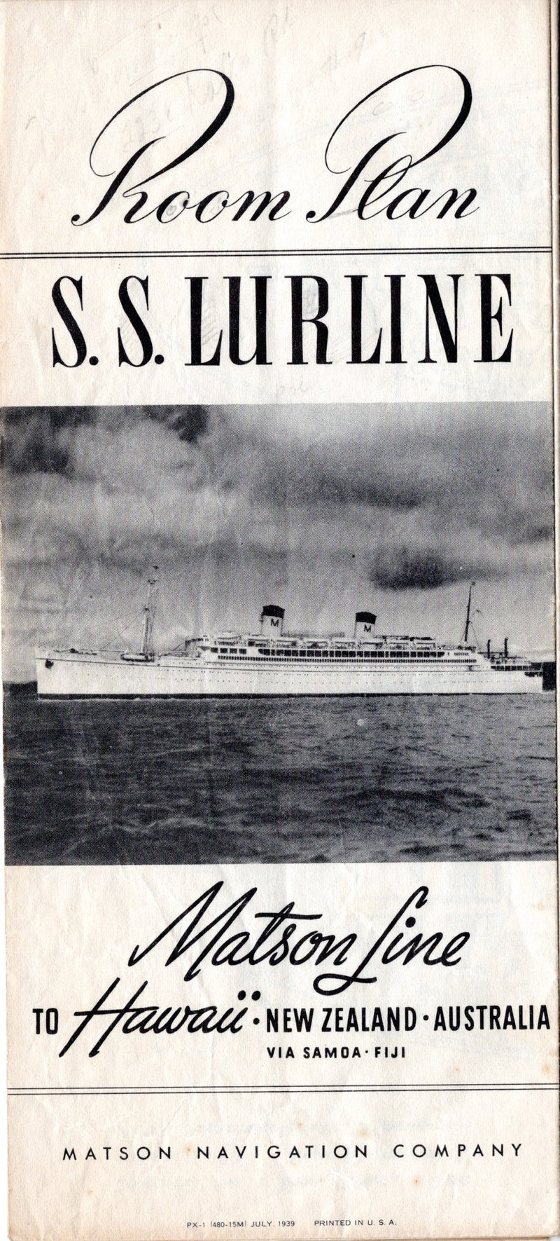 LURLINE: 1933 - Fold-out deck plan from 1939