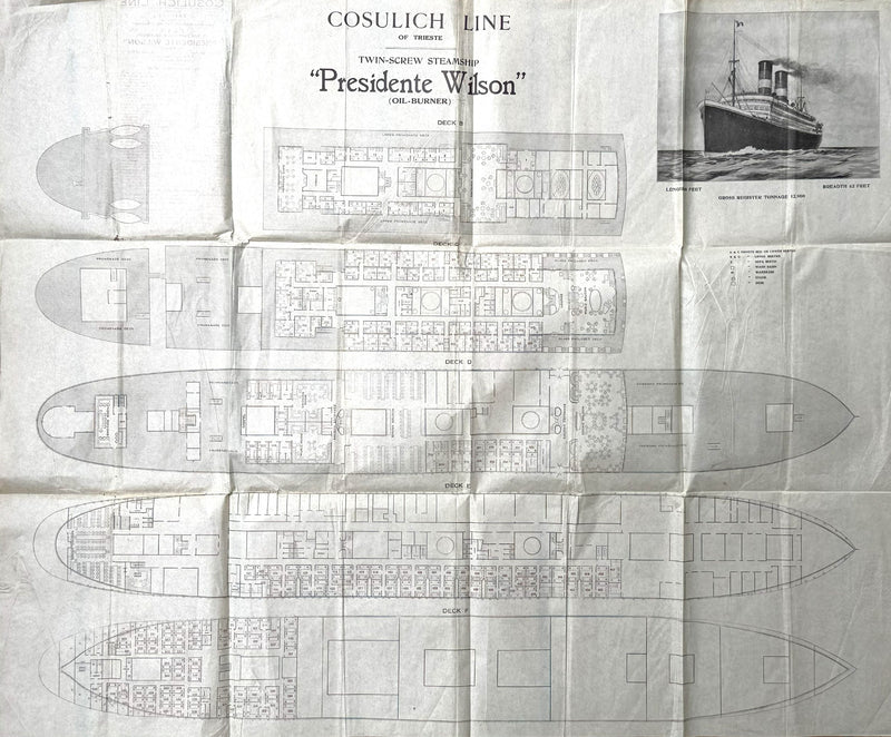 PRESIDENTE WILSON: 1912 - Tissue deck plan w/ 3 classes from 1927