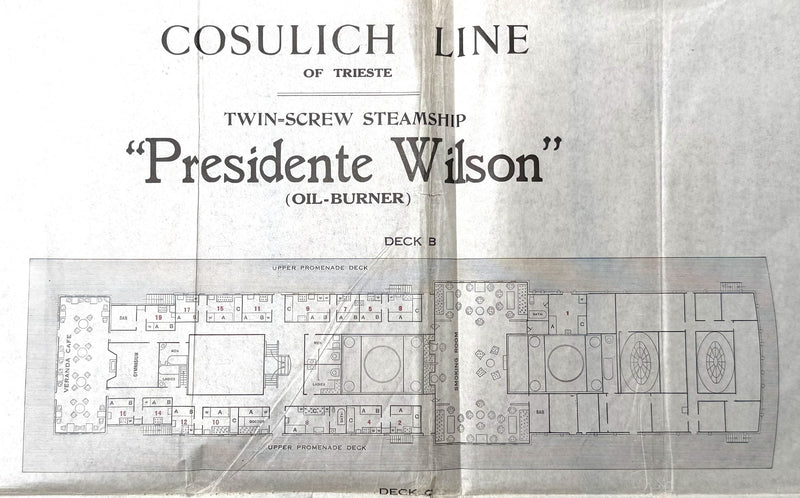 PRESIDENTE WILSON: 1912 - Tissue deck plan w/ 3 classes from 1927