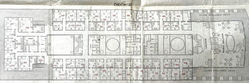 PRESIDENTE WILSON: 1912 - Tissue deck plan w/ 3 classes from 1927