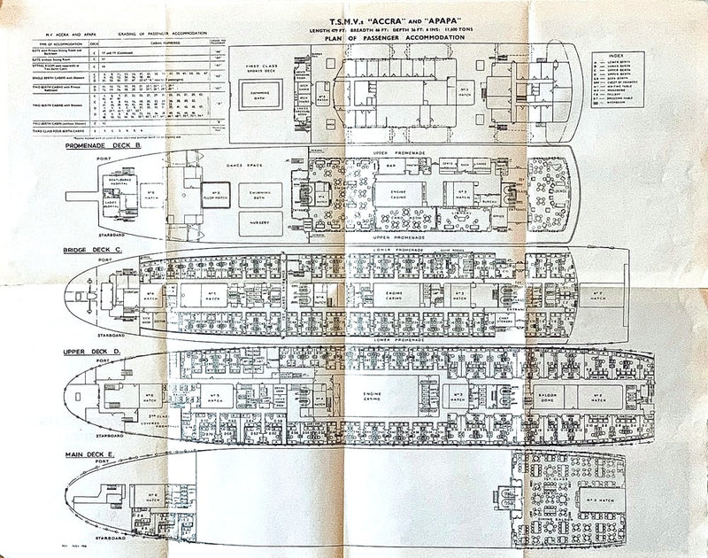 ACCRA & APAPA - Deck plan w/ interiors from 1958