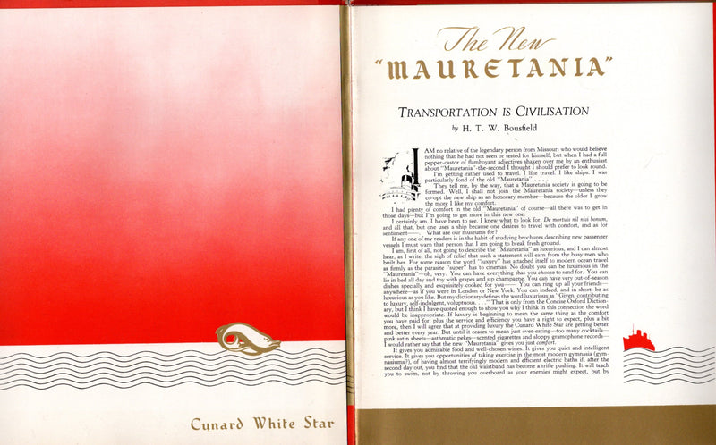 MAURETANIA: 1939 - Ultra-deluxe intro brochure from 1939