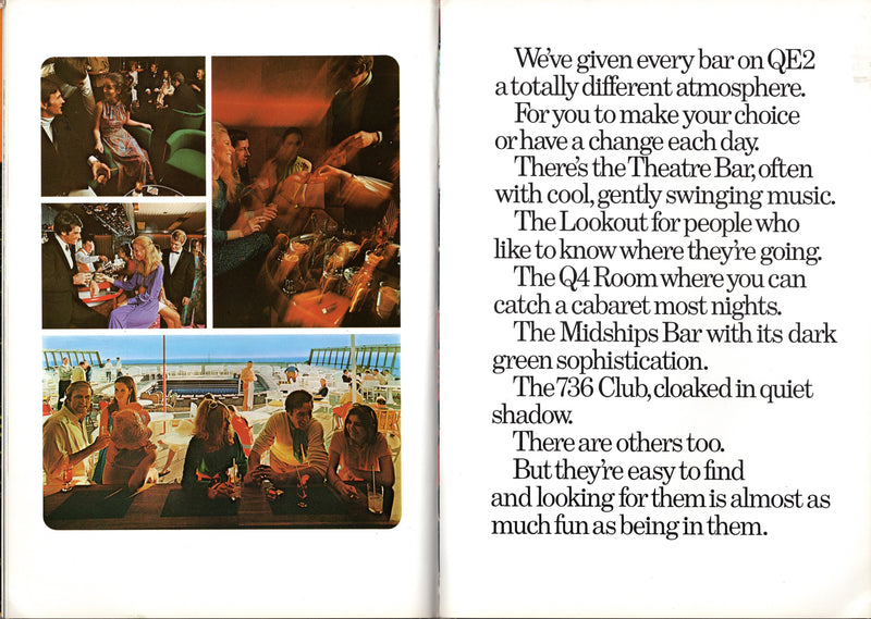 QE2: 1969 - Photo-filled "Pleasure Island" from 1969-70 w/ cutaway poster
