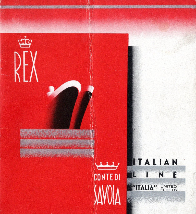 REX & CONTE DI SAVOIA: 1932 - Deluxe, little 3-class interiors brochure w/ gold trim
