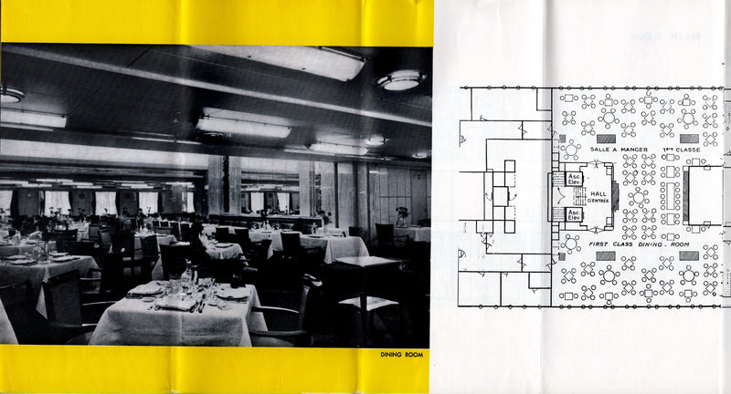 FLANDRE: 1952 - Deluxe First Class deck plan w/ interiors