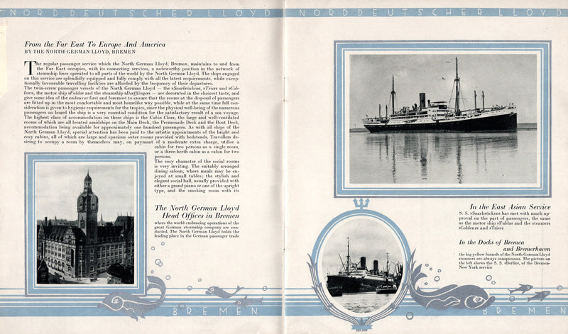 Various: pre-war - 1928 North German Lloyd interiors brochure w/ deco silver design
