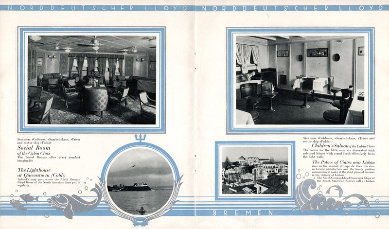 Various: pre-war - 1928 North German Lloyd interiors brochure w/ deco silver design