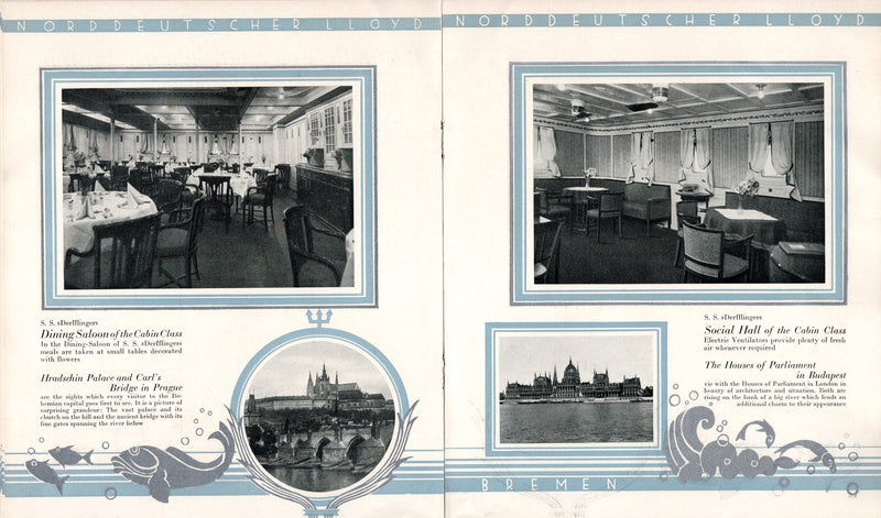 Various: pre-war - 1928 North German Lloyd interiors brochure w/ deco silver design