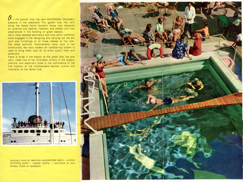 CRISTOFORO COLOMBO: 1954 - Color interiors brochure w/ ANDREA DORIA photos