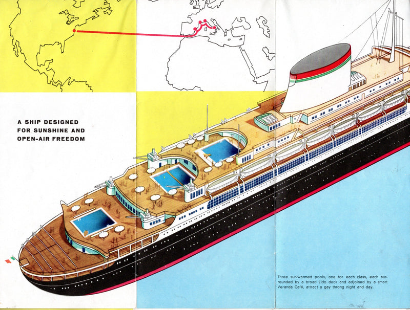 CRISTOFORO COLOMBO: 1954 - Color interiors brochure w/ ANDREA DORIA photos