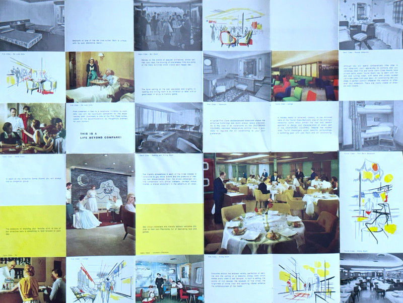 CRISTOFORO COLOMBO: 1954 - Color interiors brochure w/ ANDREA DORIA photos