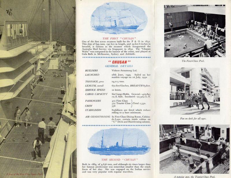 CHUSAN: 1950 - First & Tourist interiors brochure from 1958