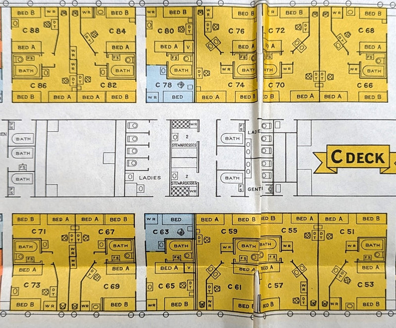 FRANCONIA: 1923 - Deluxe, deco 1931 World Cruise brochure w/ separate deck plans