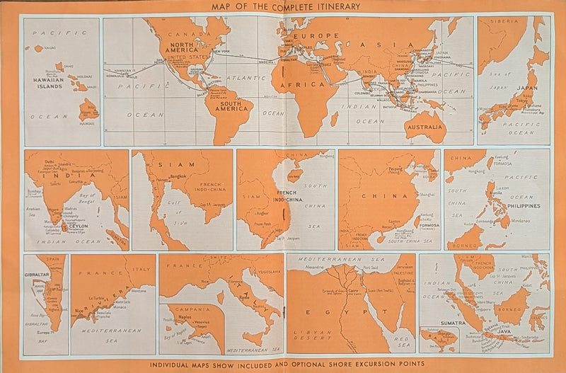 FRANCONIA: 1923 - Deluxe, deco 1931 World Cruise brochure w/ separate deck plans