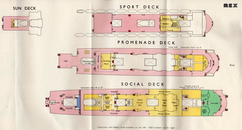REX: 1932 - Special agency info brochure w/ fold-out deck plans