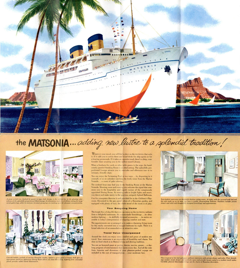 MATSONIA: 1932 - Color & stylish pre-maiden voyage interiors brochure