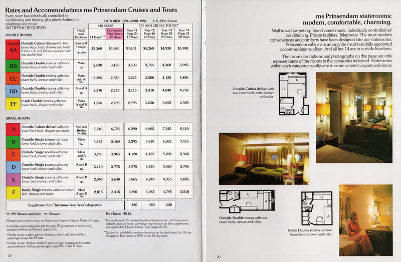 PRINSENDAM: 1974 - Cruises, plans, interiors from 1980 voyages that never happened