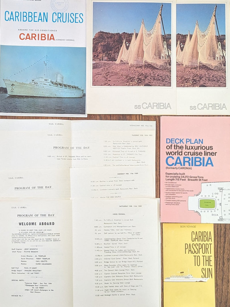 CARIBIA: 1949 - Ephemera from disastrous cruise Feb. '69