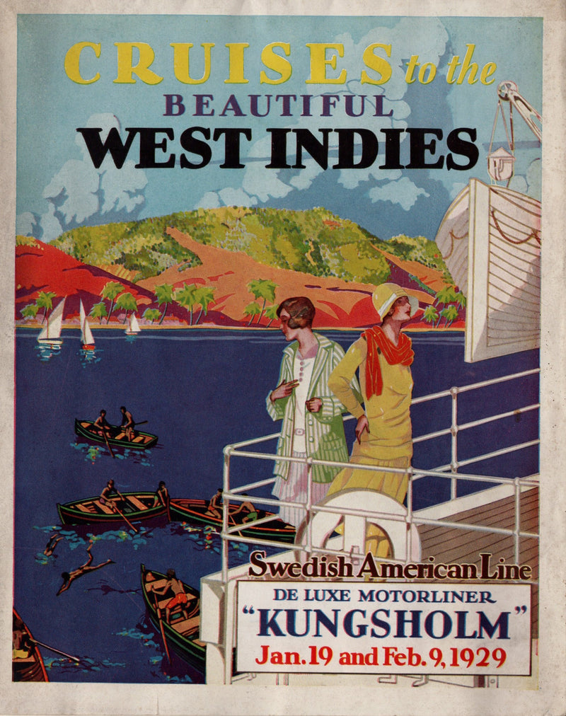 KUNGSHOLM: 1928 - Big 1929 cruise brochure w/ deck plans & color interiors