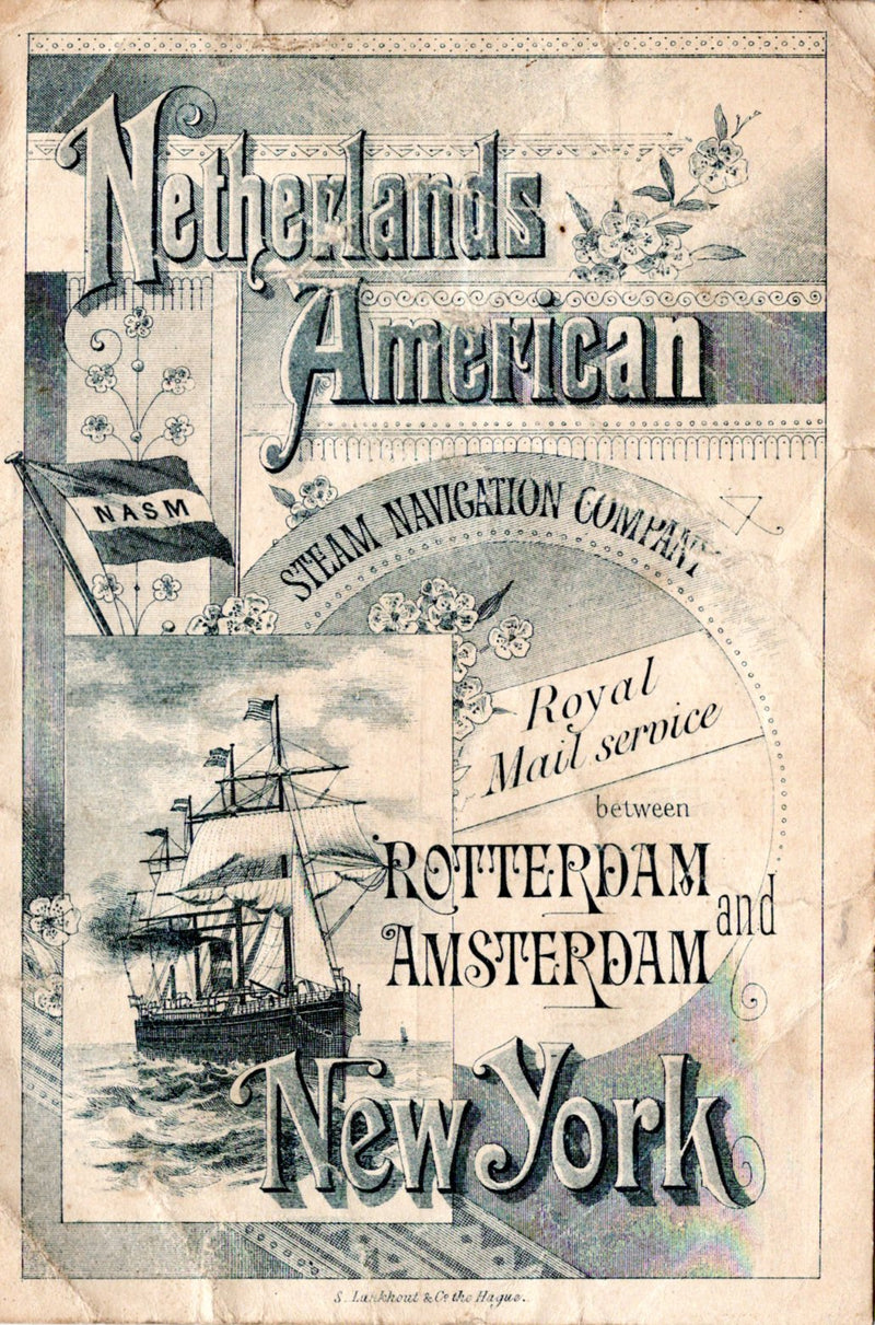 VEENDAM: 1871 - Rare 1889 First Class passenger list