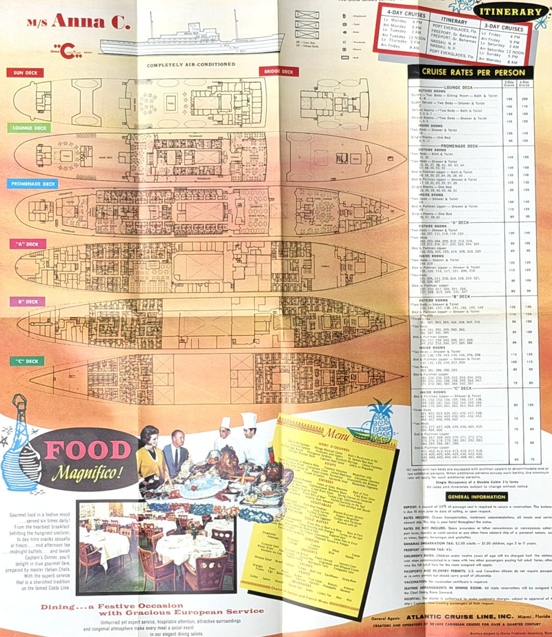 ANNA C: 1929 - Colorful cruise brochure w/ plans from 1964