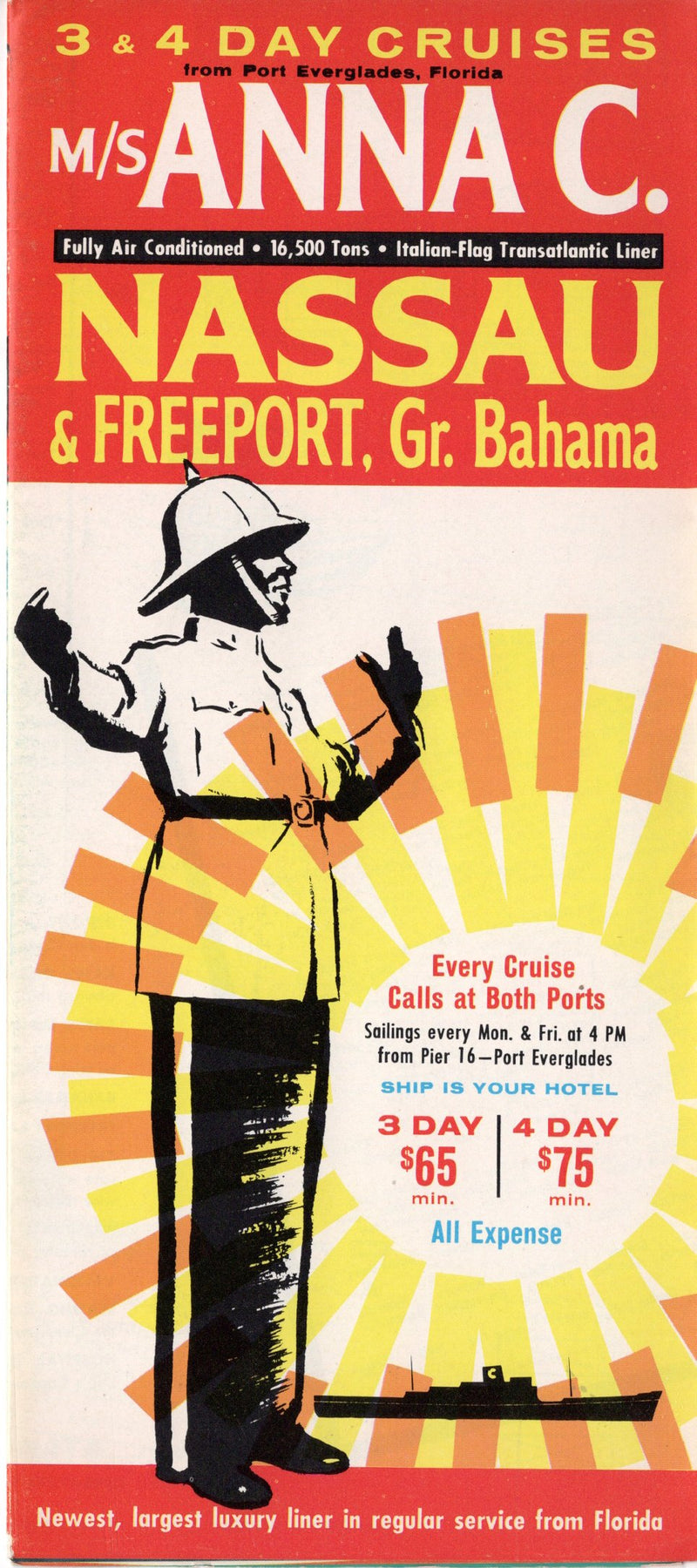ANNA C: 1929 - Colorful cruise brochure w/ plans from 1964
