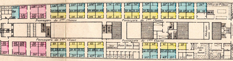 LA NORMANDIE: 1883 - Color-coded deck plan from 1886