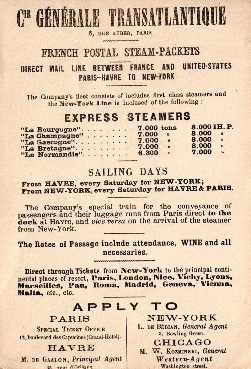 LA NORMANDIE: 1883 - Color-coded deck plan from 1886