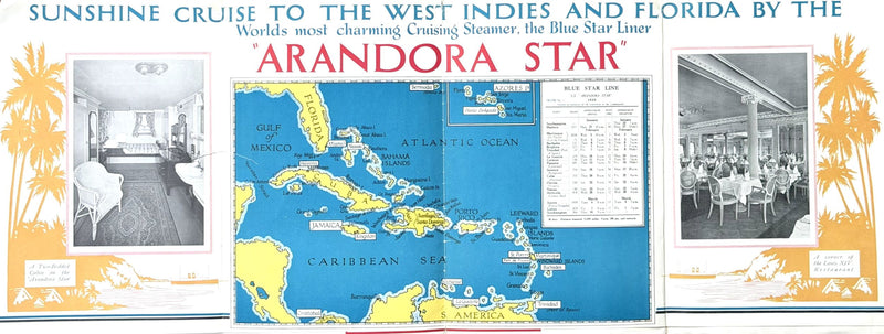 ARANDORA STAR: 1927 - Large 1930 cruise brochure w/ plans & pics