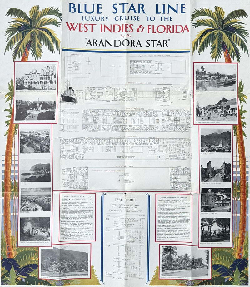 ARANDORA STAR: 1927 - Large 1930 cruise brochure w/ plans & pics