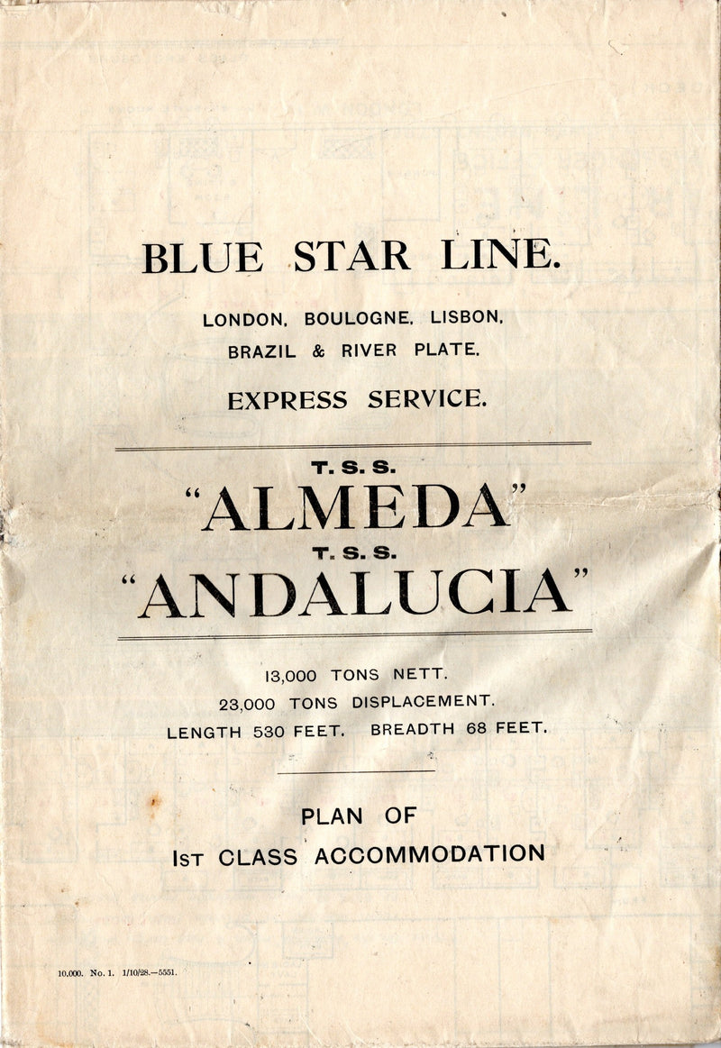 ALEMEDA & ANDALUCIA: 1927 - Large First Class plan from 1928